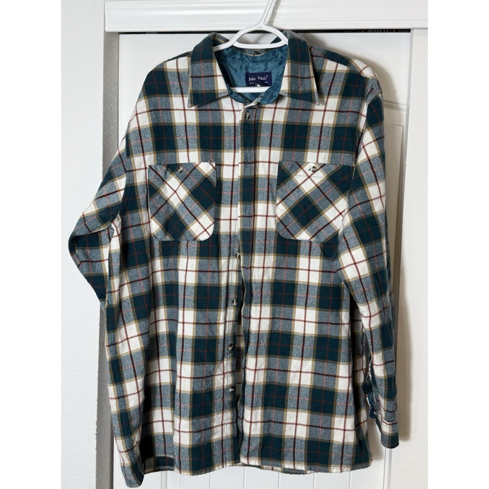 Vintage John Blair Plaid Green Flannel Button Up Shirt Men's Size XL